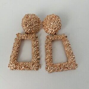Drop Earrings Rose Gold Pink Dangle Aztec Rectangle Statement Fashion Jewelry